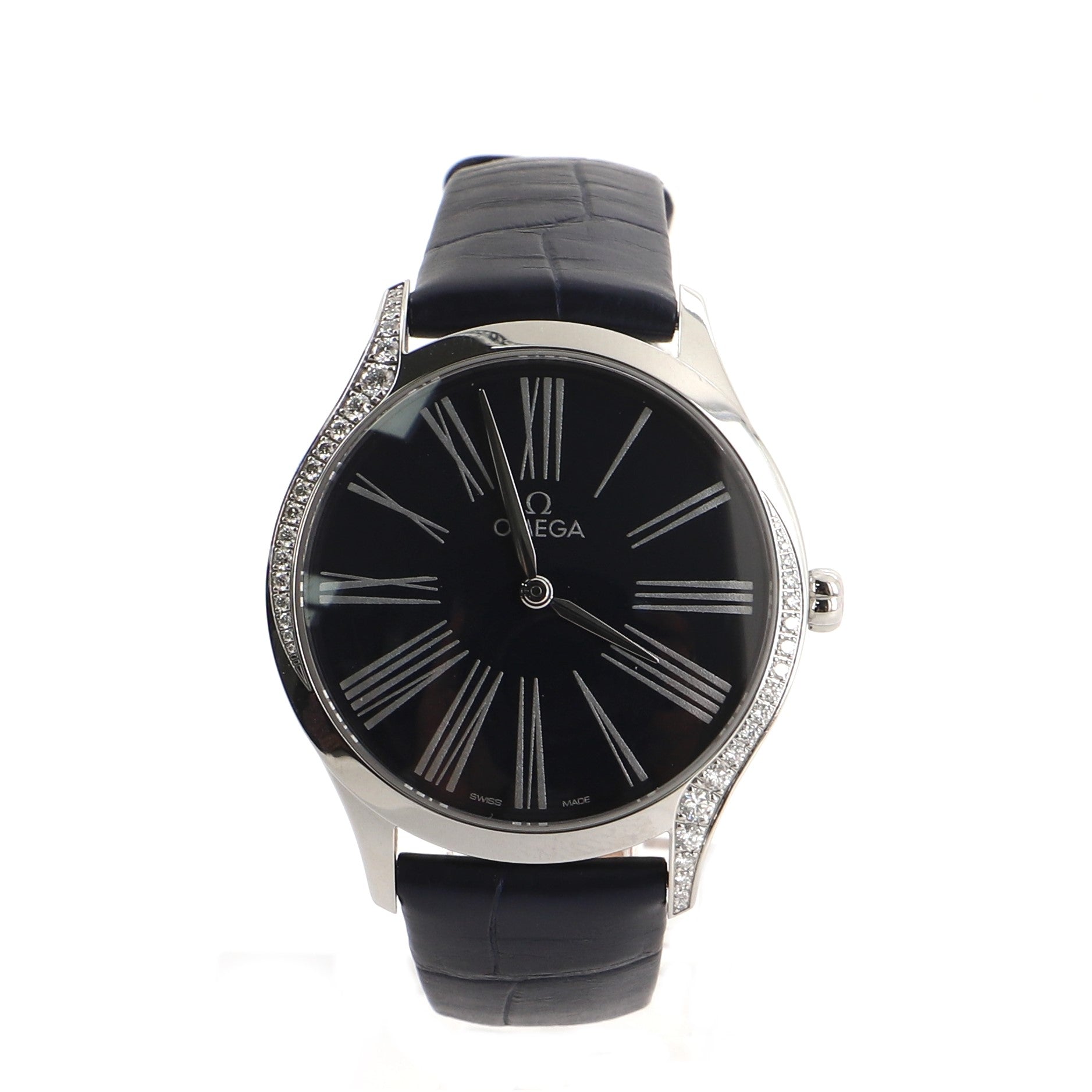 Omega De Ville Tresor Automatic Watch Stainless Steel with Diamond Bezel and Alligator 36