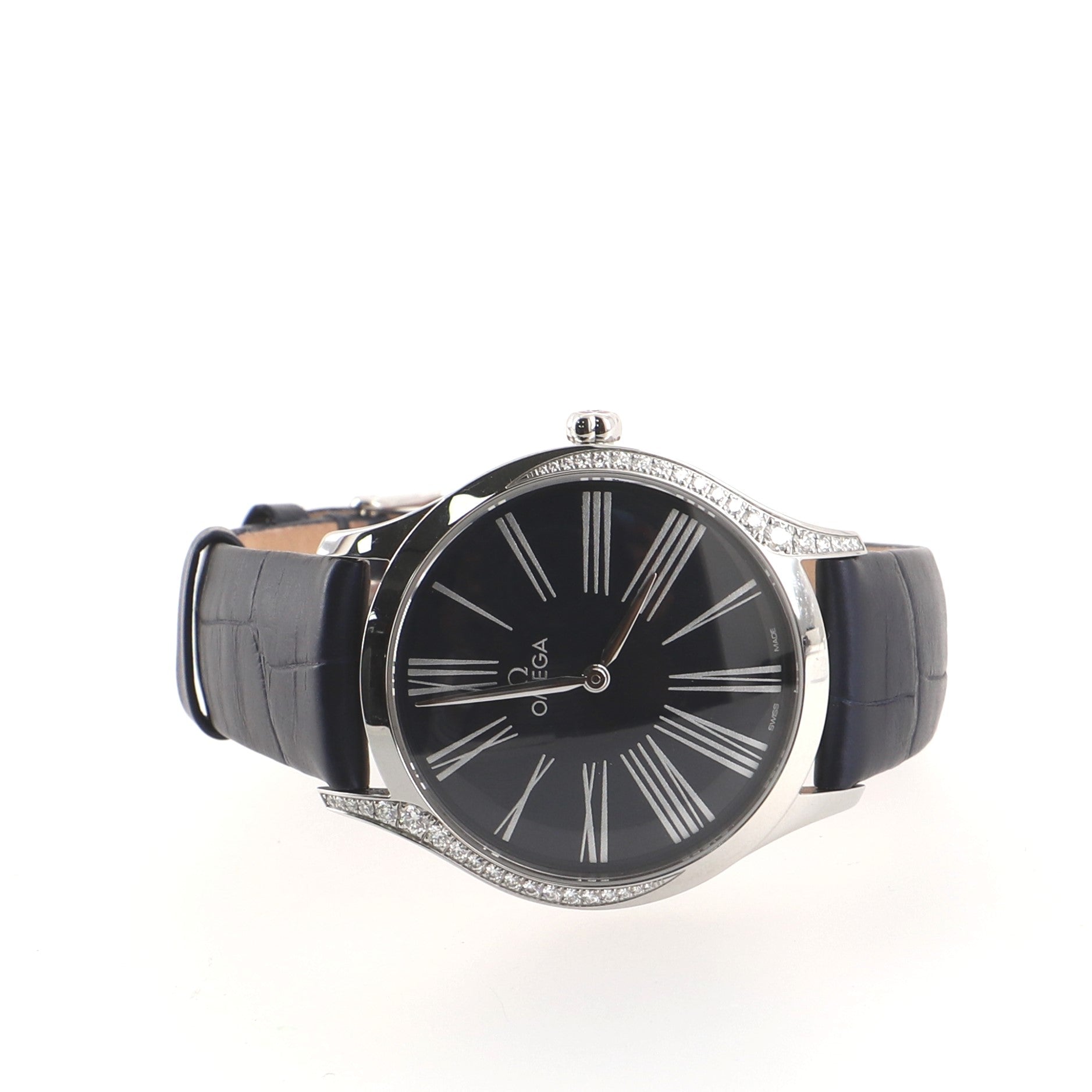 Omega De Ville Tresor Automatic Watch Stainless Steel with Diamond Bezel and Alligator 36