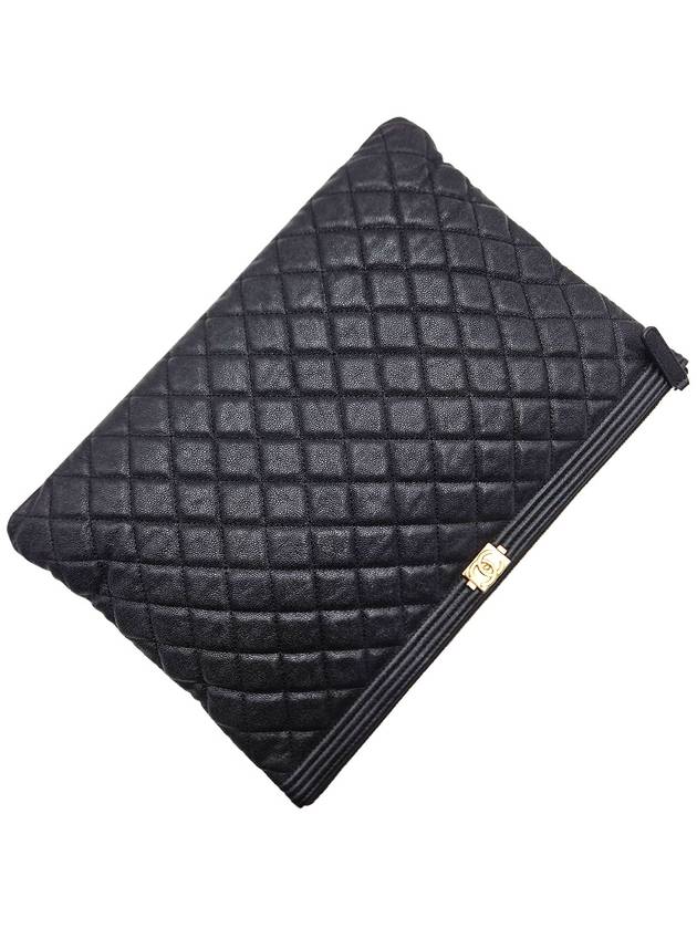 Chanel A84407 Black Caviar Champagne Gold Metal Boy Large Clutch Unit 29