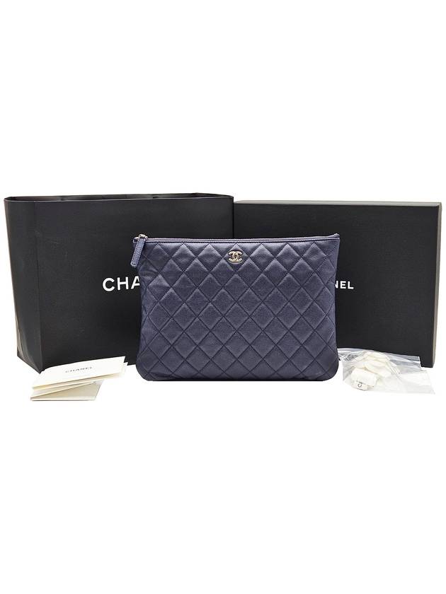 Chanel A82545 Navy Caviar Gold Classic New Medium Clutch
