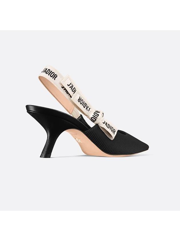 Christian Dior J'adior Embroidered Ribbon Fabric Slingback Heels Black