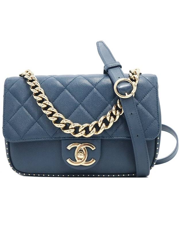 Chanel Blue Caviar CC Logo Small Gold Stud Chain Shoulder Bag 24th