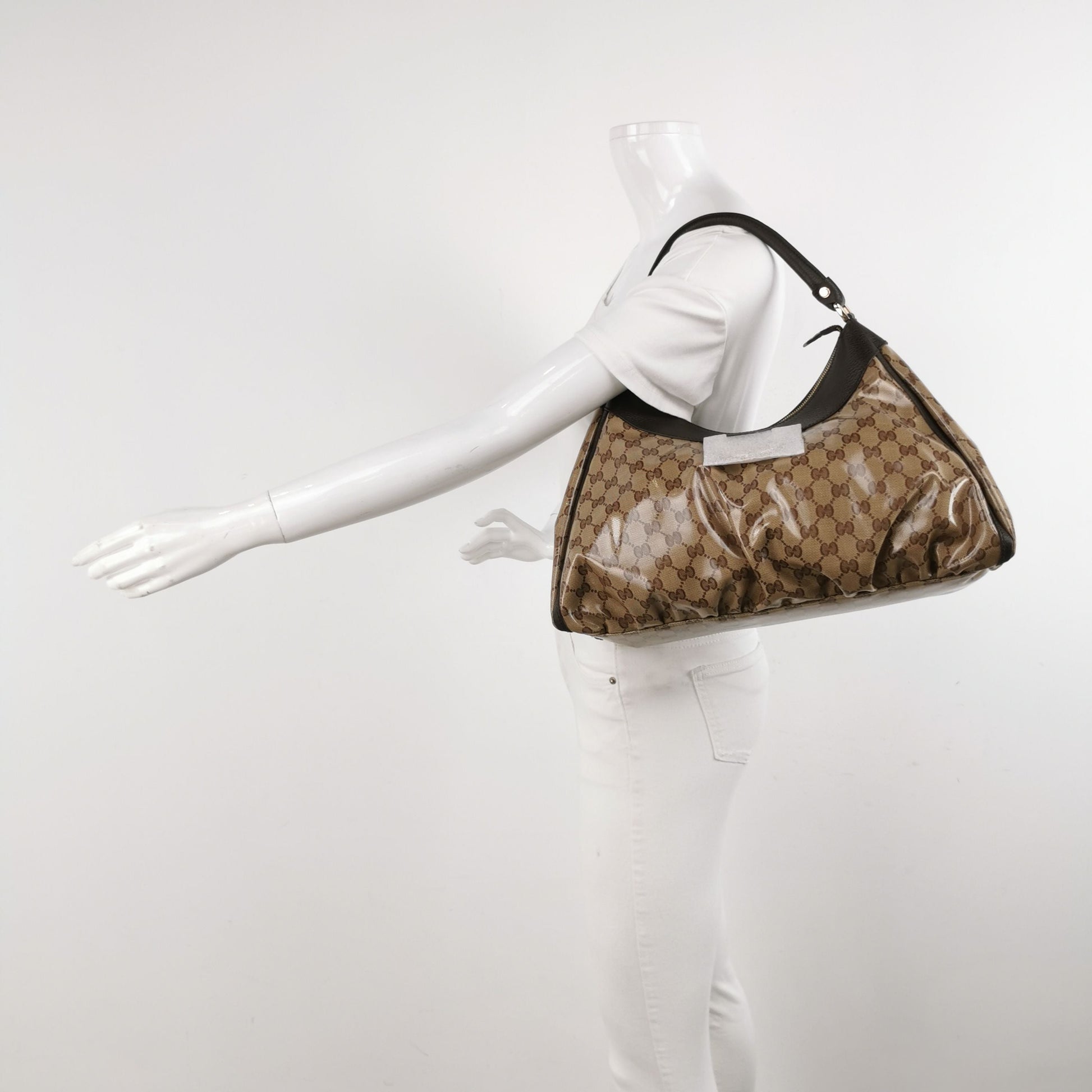 Gucci Abbey Leather Coated Canvas GG Monogram D-Ring Shoulder Bag 250430781172975