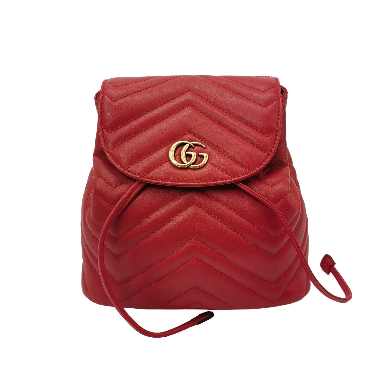 Gucci GG Marmont Leather Solid V-stitched GG Logo Drawstring Backpack 250503781176129