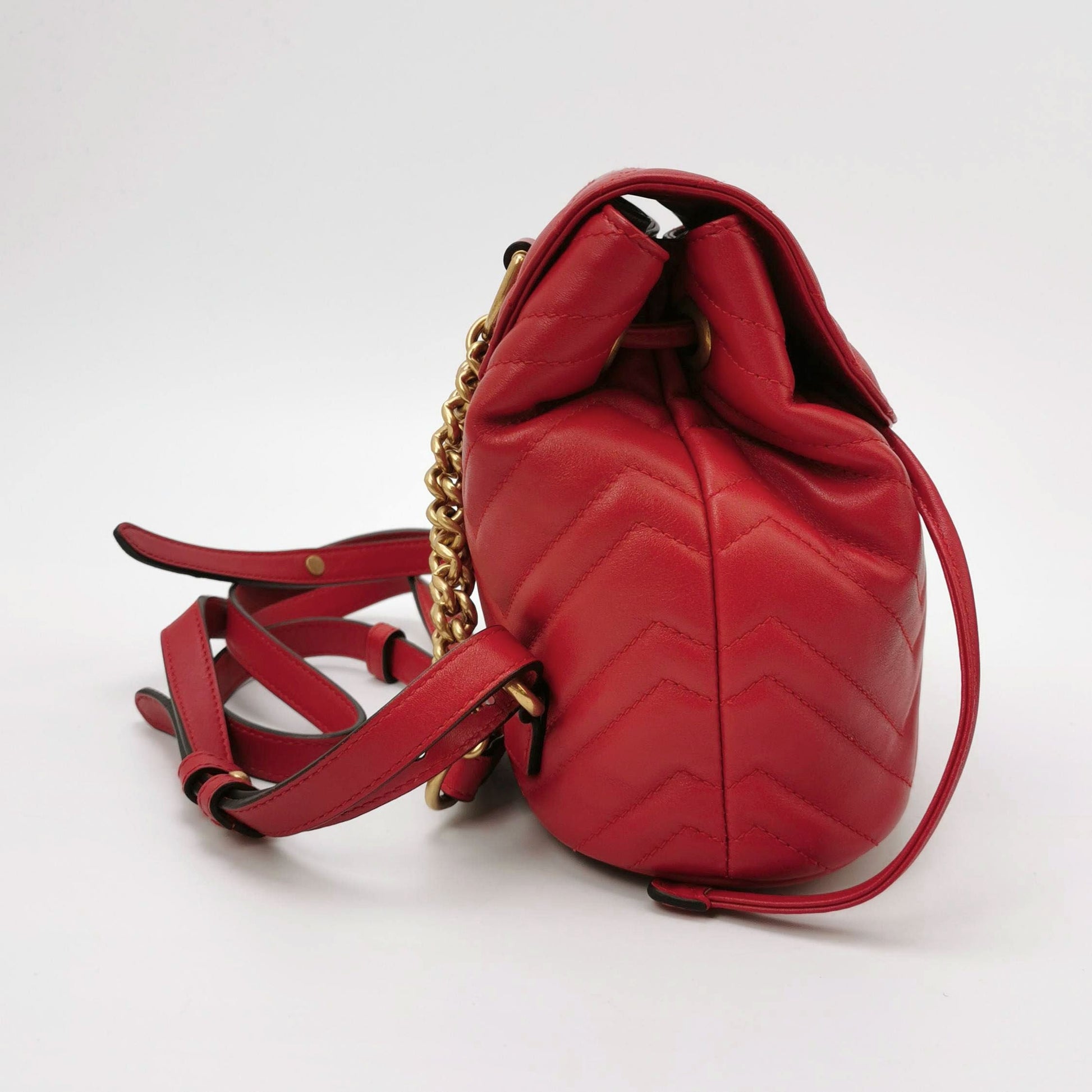 Gucci GG Marmont Leather Solid V-stitched GG Logo Drawstring Backpack 250503781176129