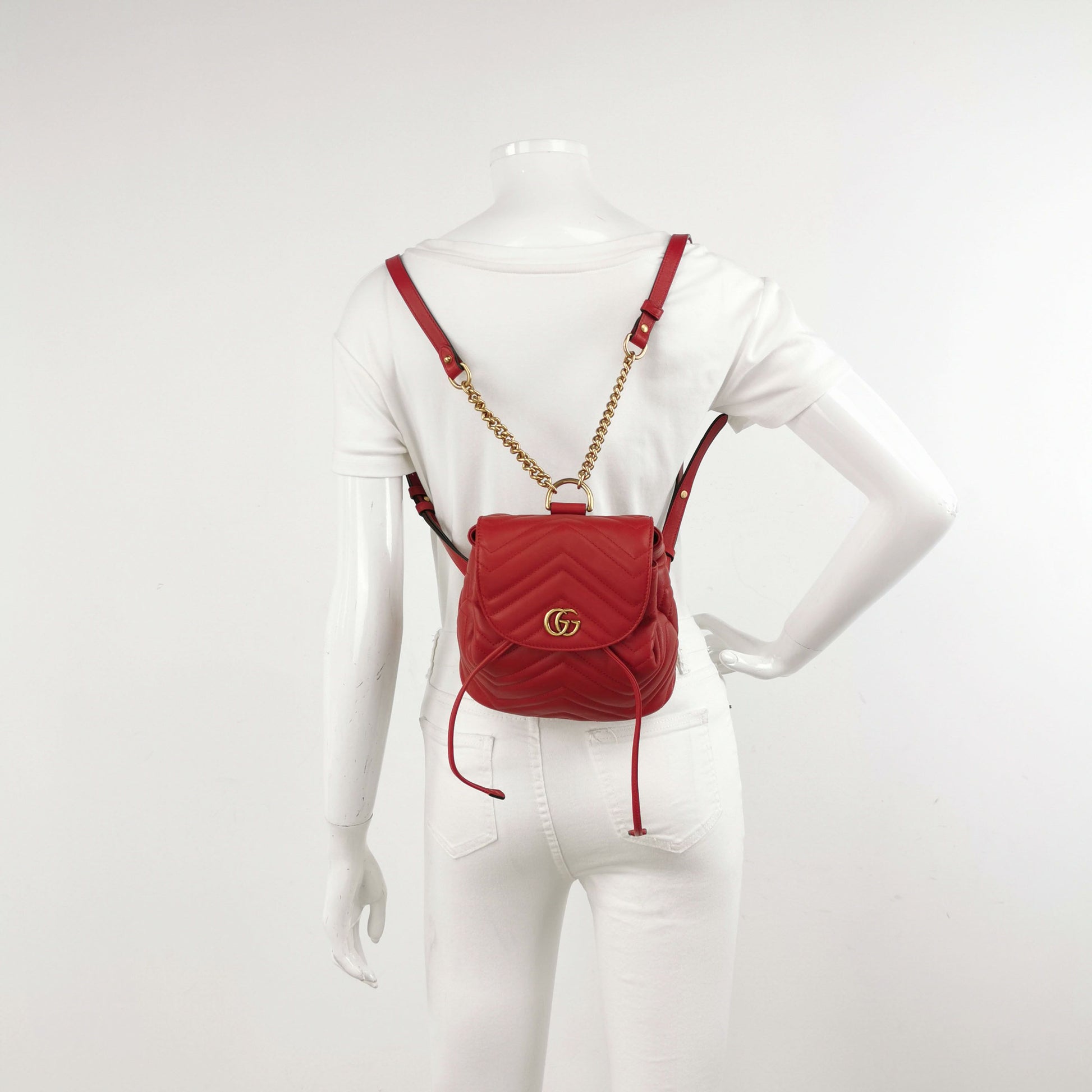 Gucci GG Marmont Leather Solid V-stitched GG Logo Drawstring Backpack 250503781176129