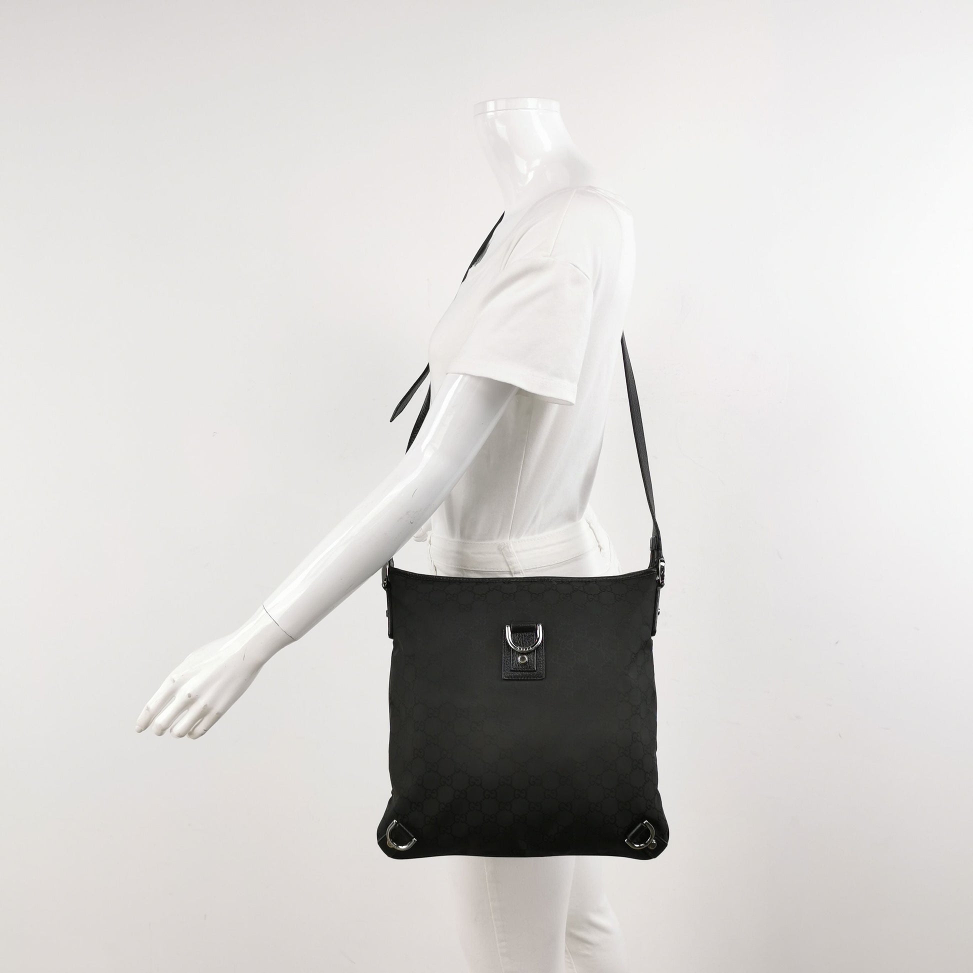 Gucci Abbey Leather and Nylon GG Monogram D-Ring Shoulder Bag 250501781174265