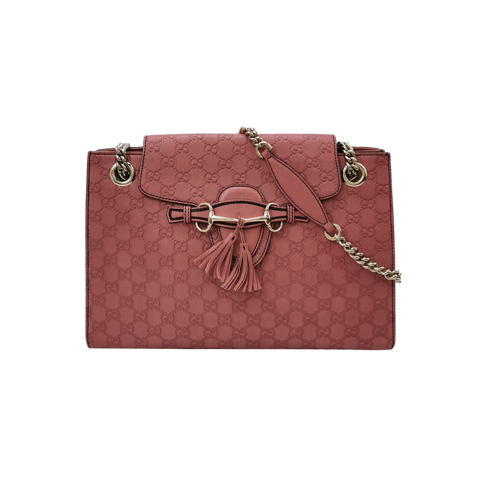 Gucci Emily Leather Signature Embossed Fringe Horsebit Shoulder Bag 047852700363