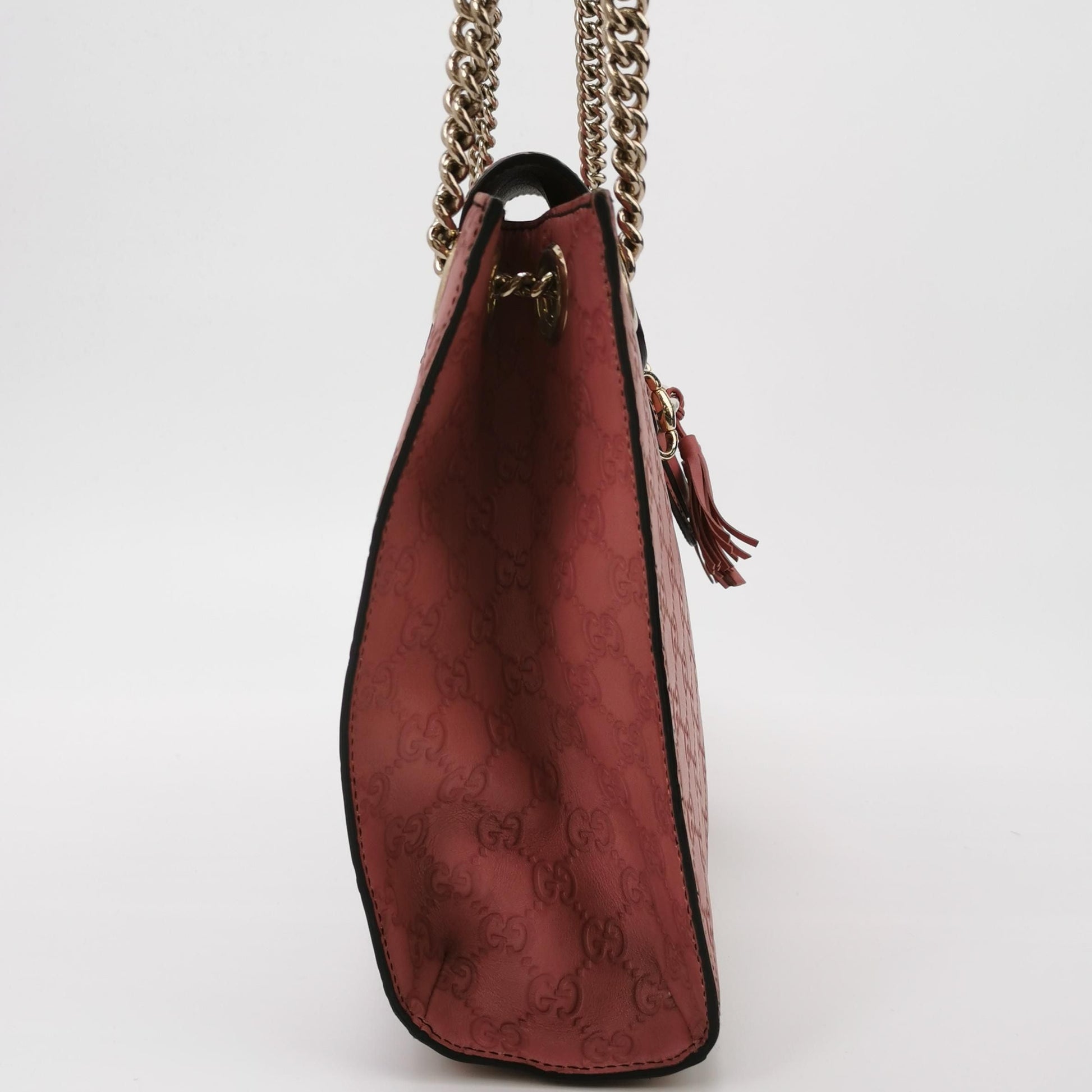 Gucci Emily Leather Signature Embossed Fringe Horsebit Shoulder Bag 047852700363