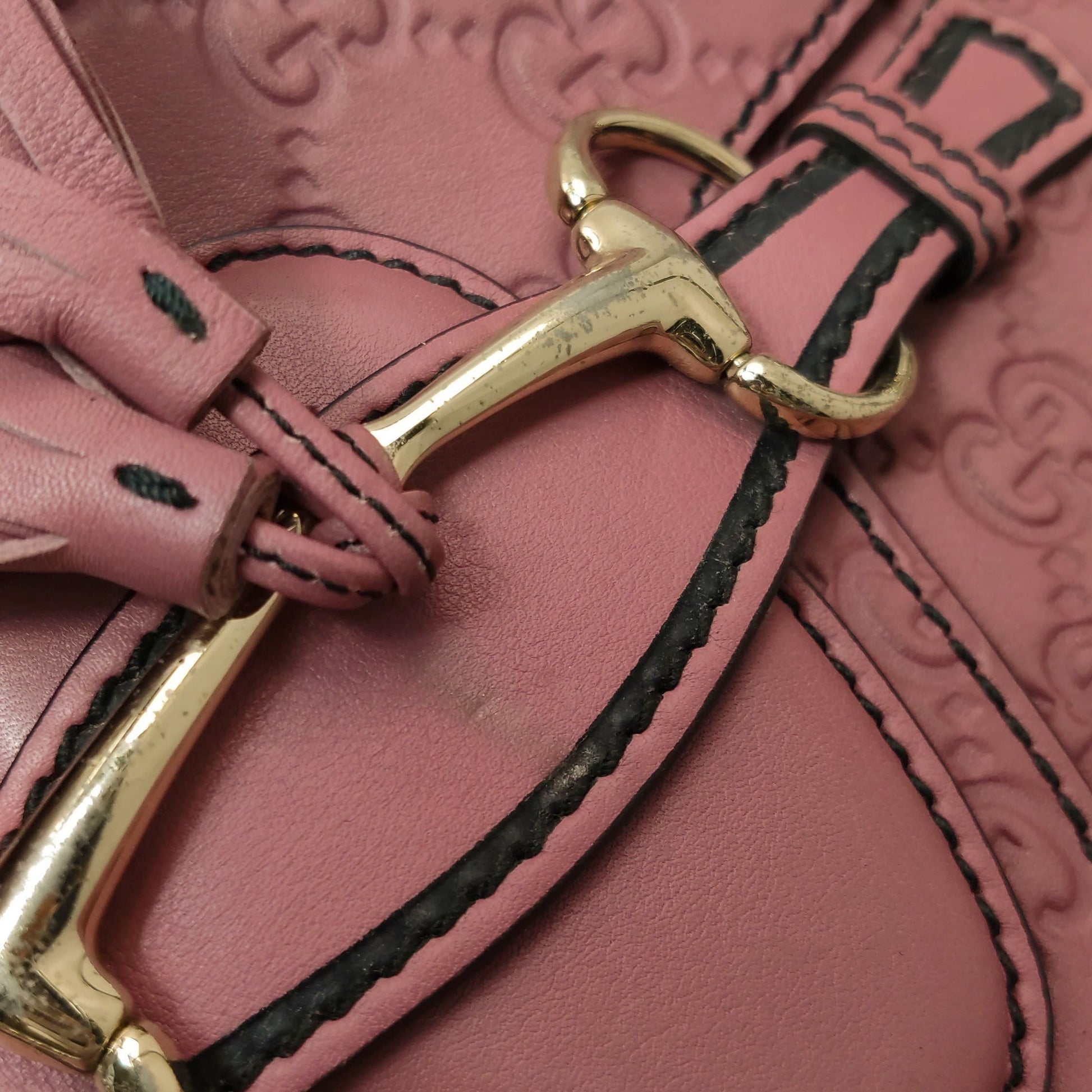 Gucci Emily Leather Signature Embossed Fringe Horsebit Shoulder Bag 047852700363