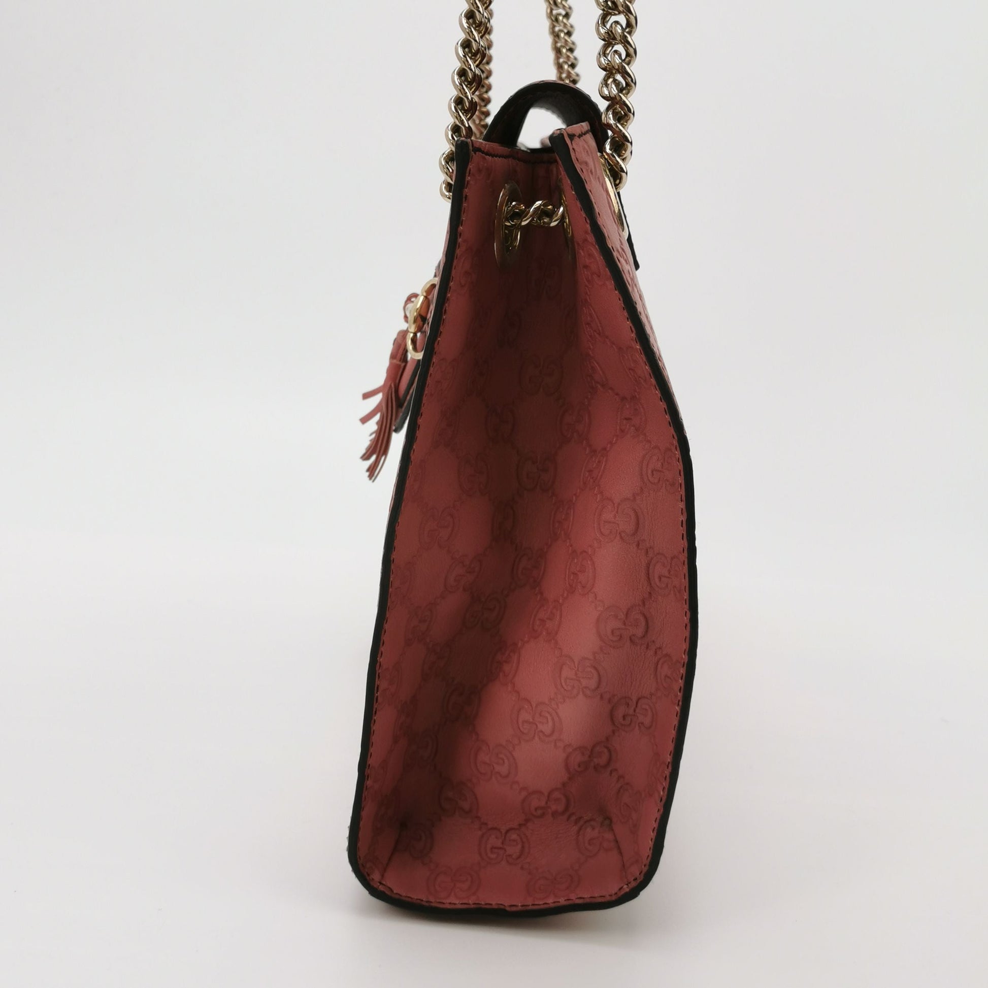 Gucci Emily Leather Signature Embossed Fringe Horsebit Shoulder Bag 047852700363