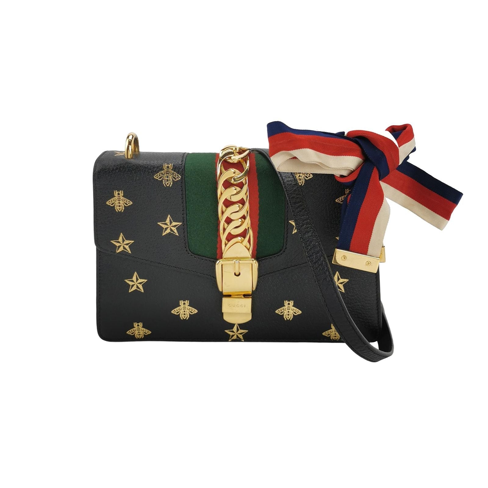 Gucci Sylvie Small Leather Shoulder Bag with Bee and Star Print 250425781164933