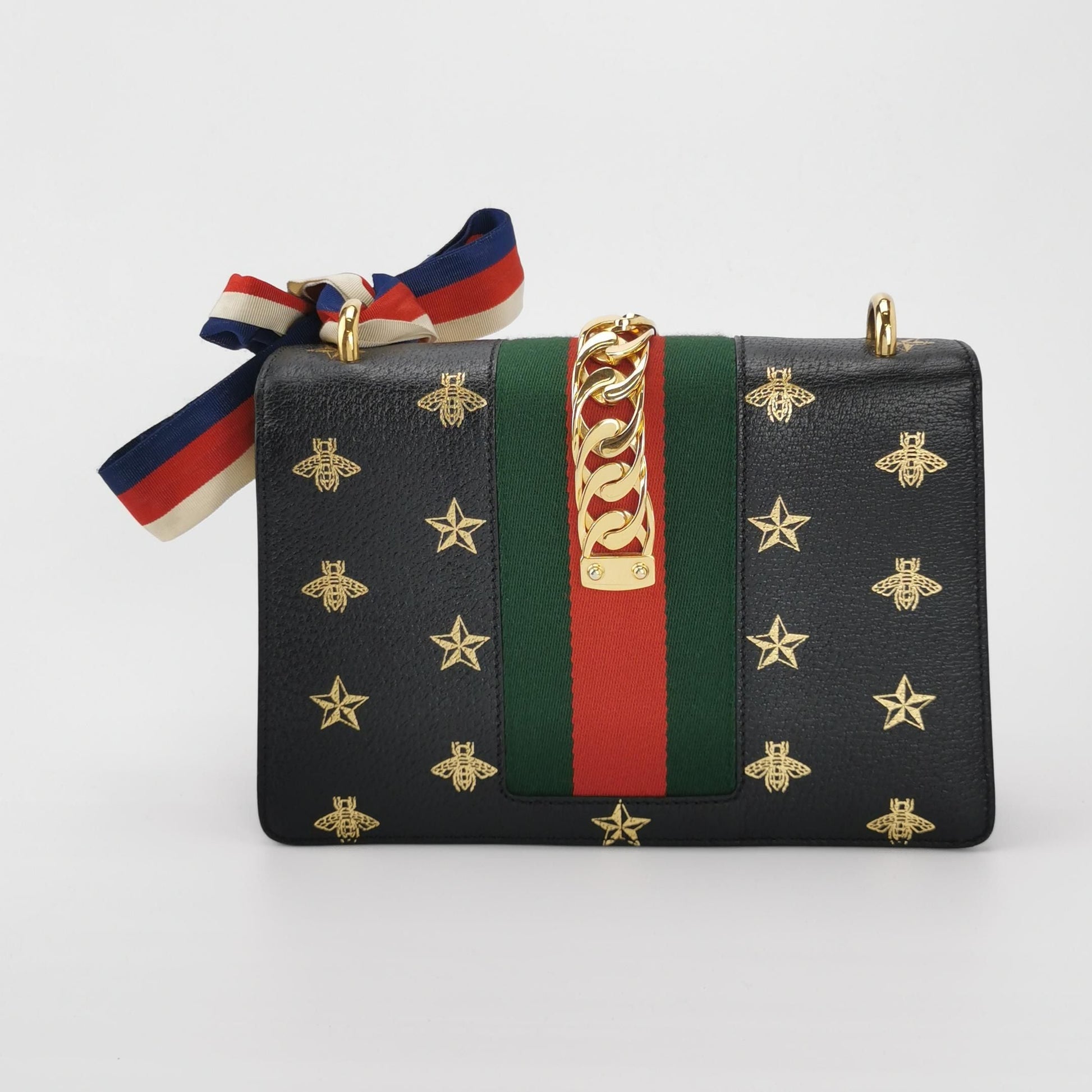 Gucci Sylvie Small Leather Shoulder Bag with Bee and Star Print 250425781164933