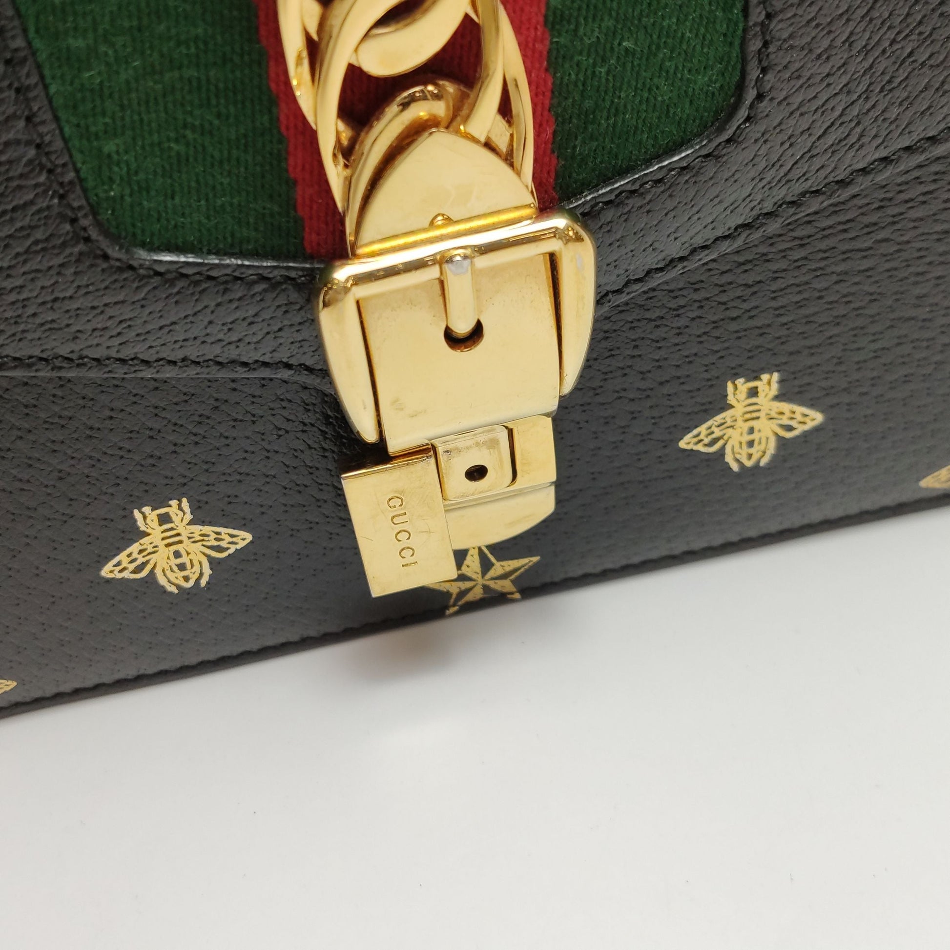 Gucci Sylvie Small Leather Shoulder Bag with Bee and Star Print 250425781164933