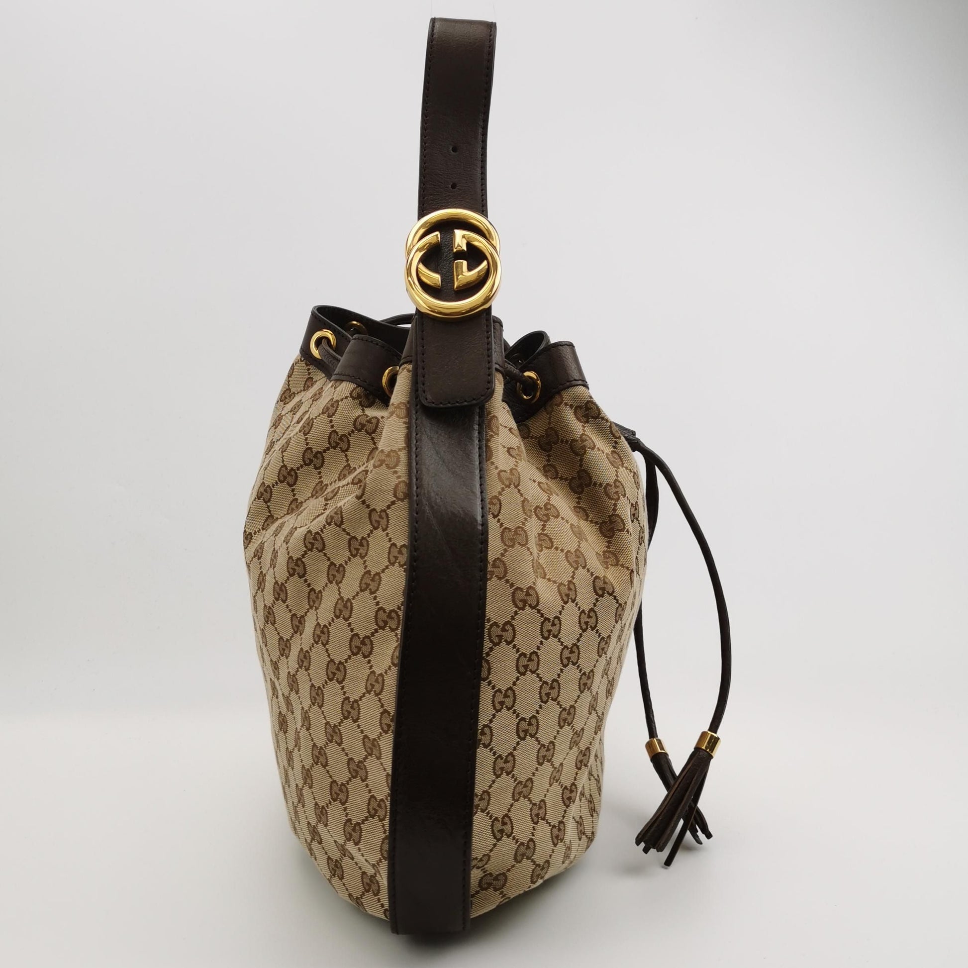Gucci GG Canvas and Leather Drawstring Shoulder Bag 250418781154516