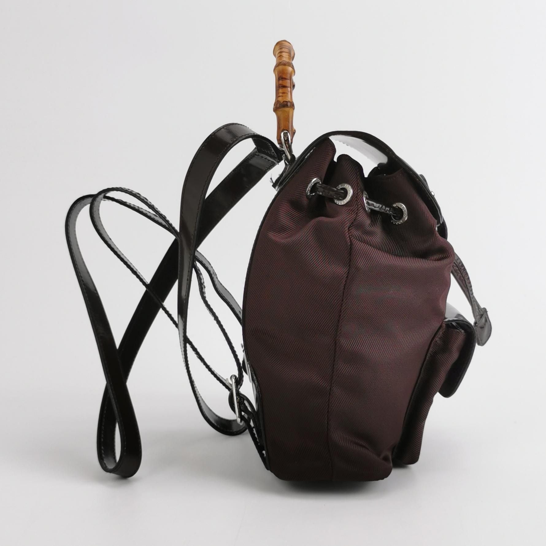 Gucci Leather and Nylon Bamboo Handle Drawstring Backpack 250412781145072