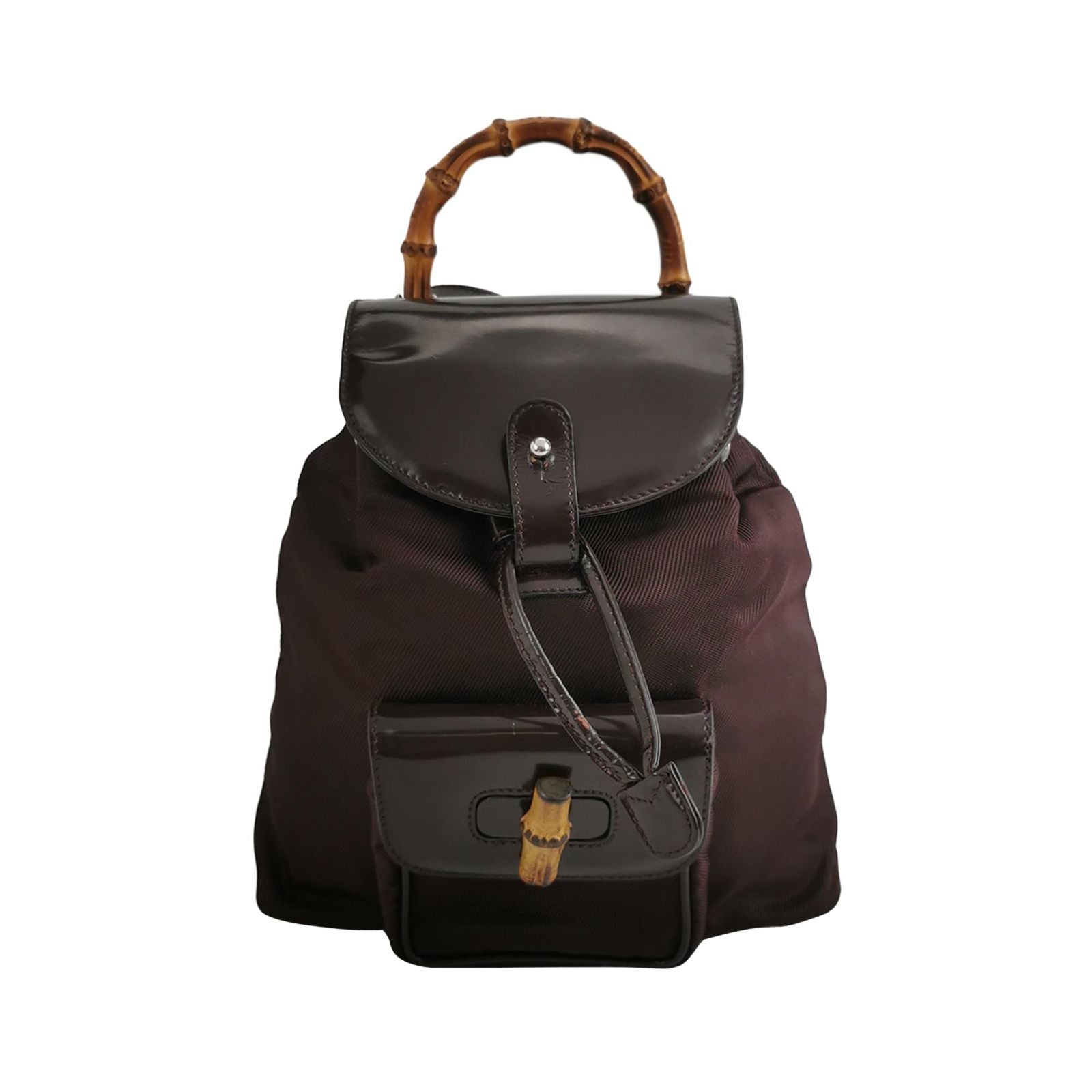 Gucci Leather and Nylon Bamboo Handle Drawstring Backpack 250412781145072
