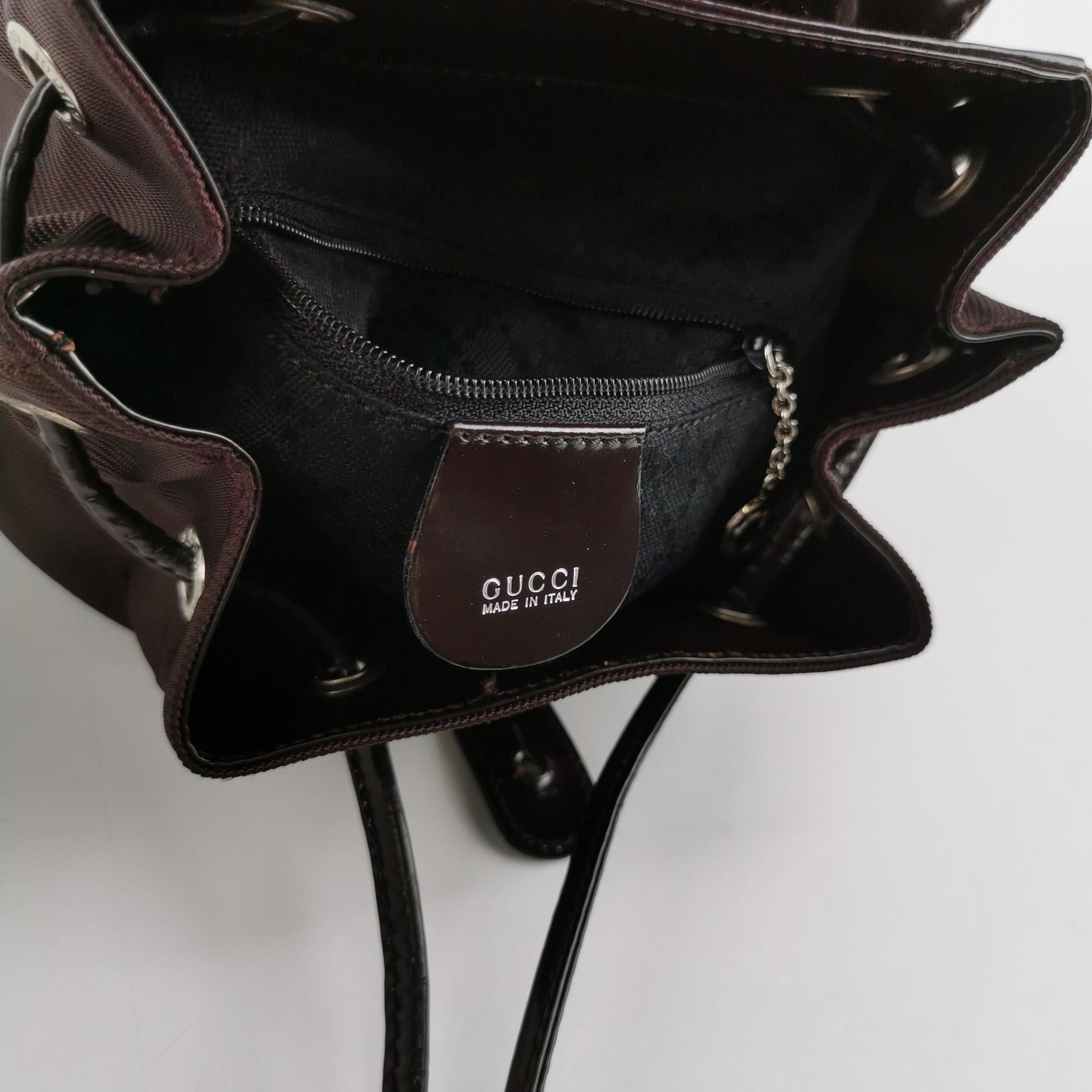 Gucci Leather and Nylon Bamboo Handle Drawstring Backpack 250412781145072