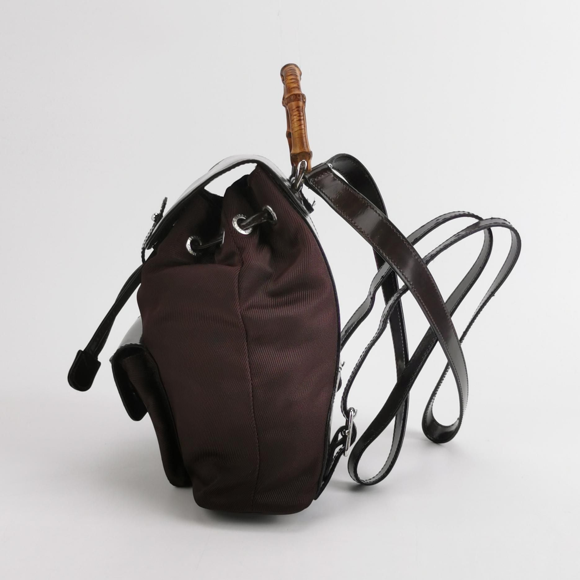Gucci Leather and Nylon Bamboo Handle Drawstring Backpack 250412781145072