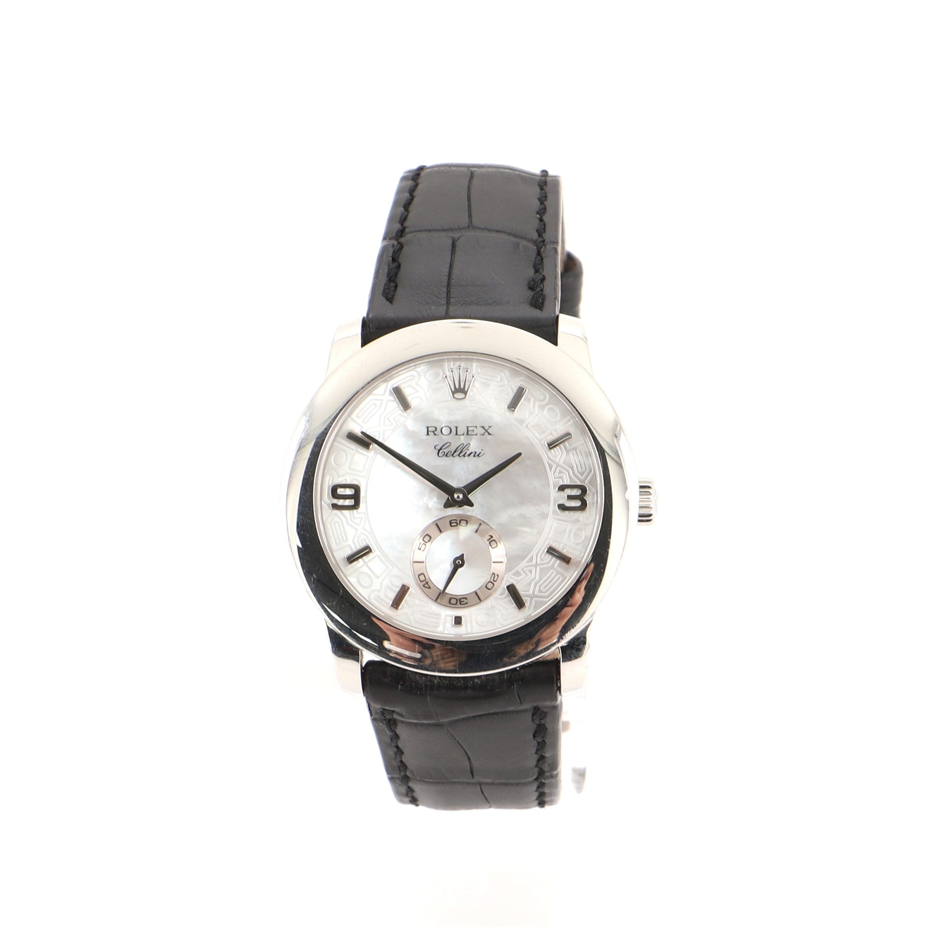 Rolex Cellini Cellinium Manual Watch Platinum and Alligator with Mother of Pearl 35