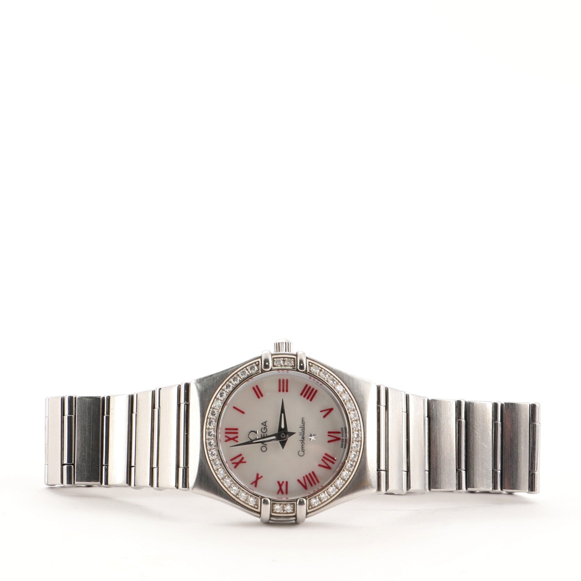 Omega Constellation Quartz Watch Stainless Steel with Diamond Bezel and Mother-of-Pearl 25