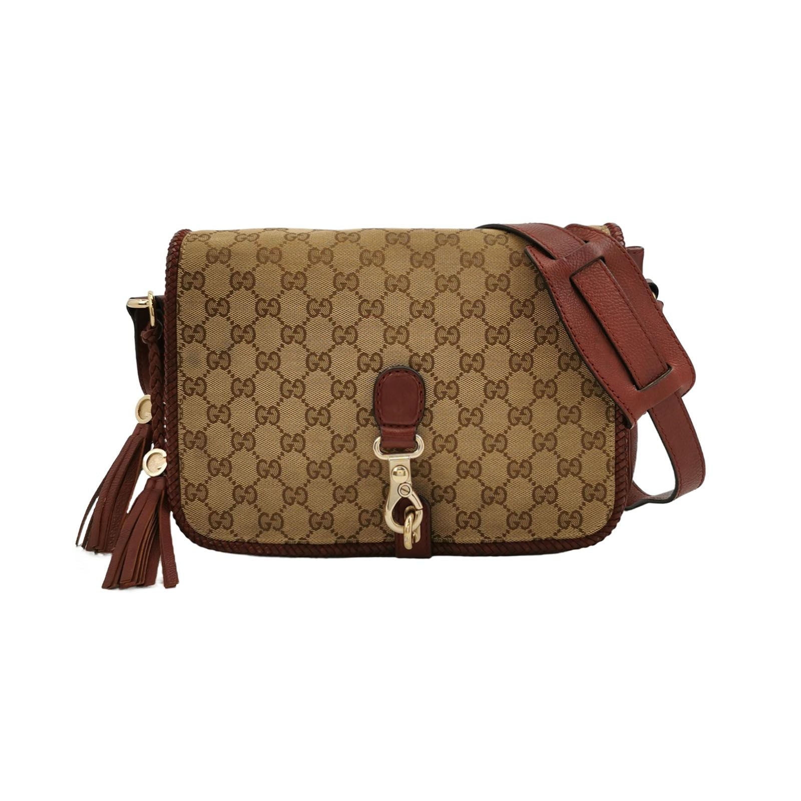 Gucci Leather Canvas Fringe Crossbody Bag 250606781225208