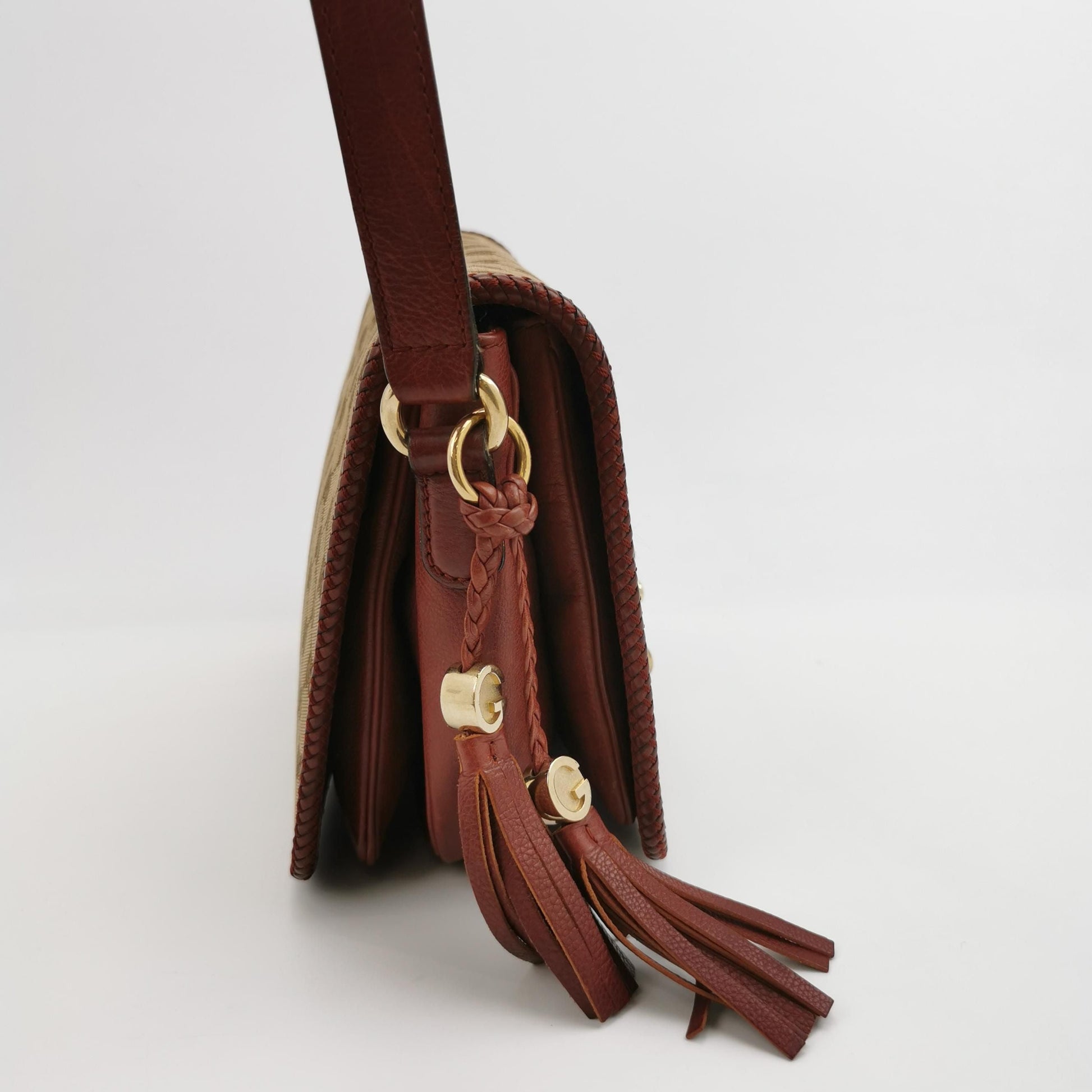 Gucci Leather Canvas Fringe Crossbody Bag 250606781225208