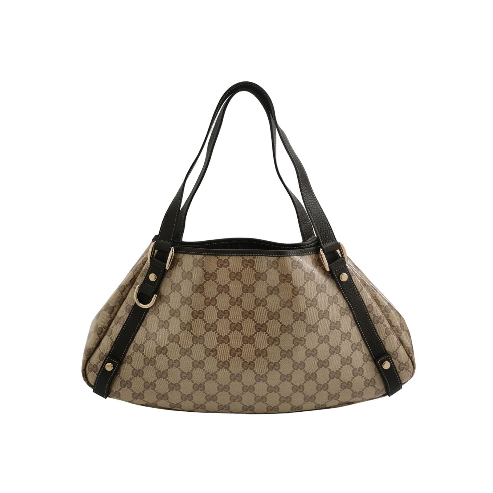 Gucci Abbey Leather Coated Canvas GG Monogram D-Ring Shoulder Bag 067850400216