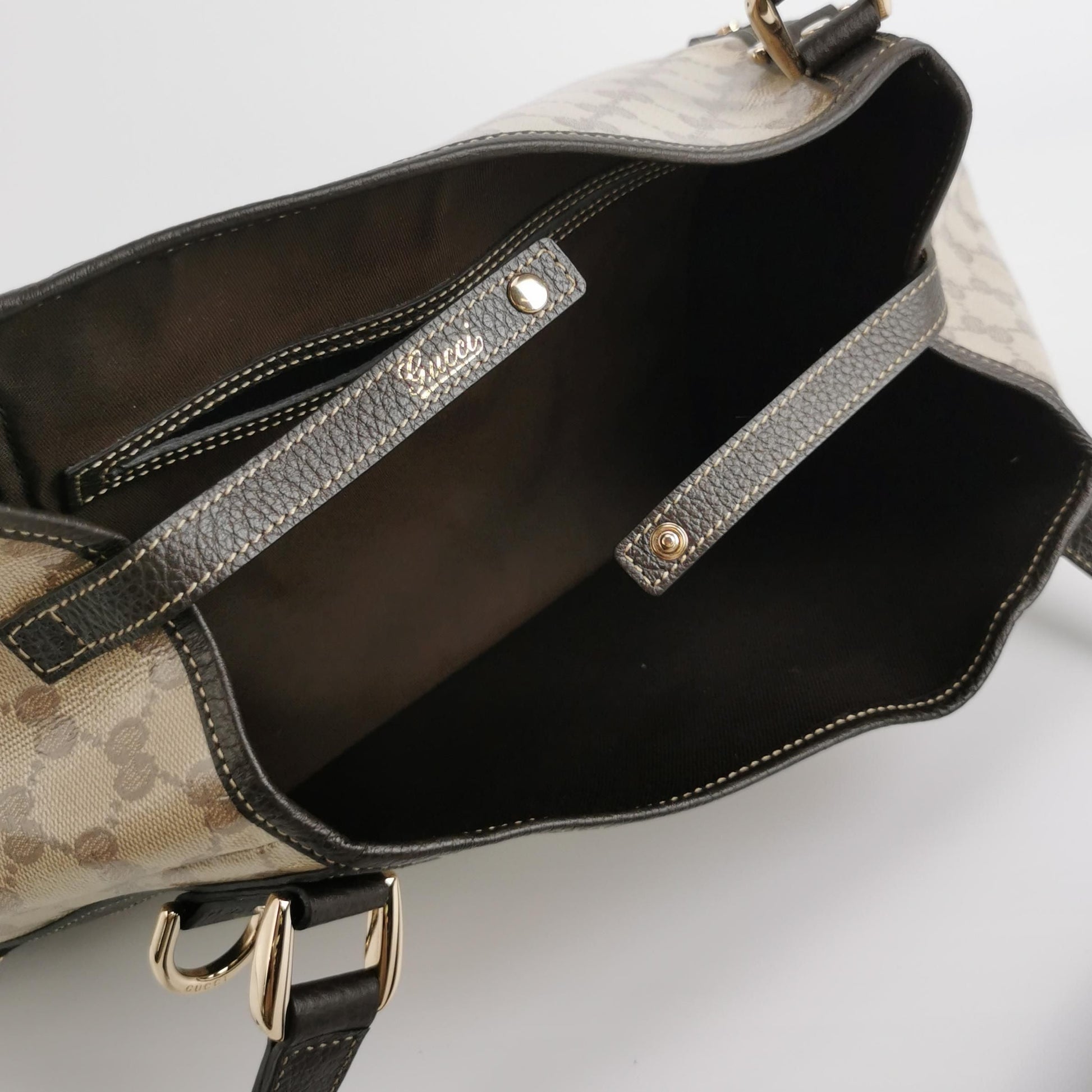 Gucci Abbey Leather Coated Canvas GG Monogram D-Ring Shoulder Bag 067850400216