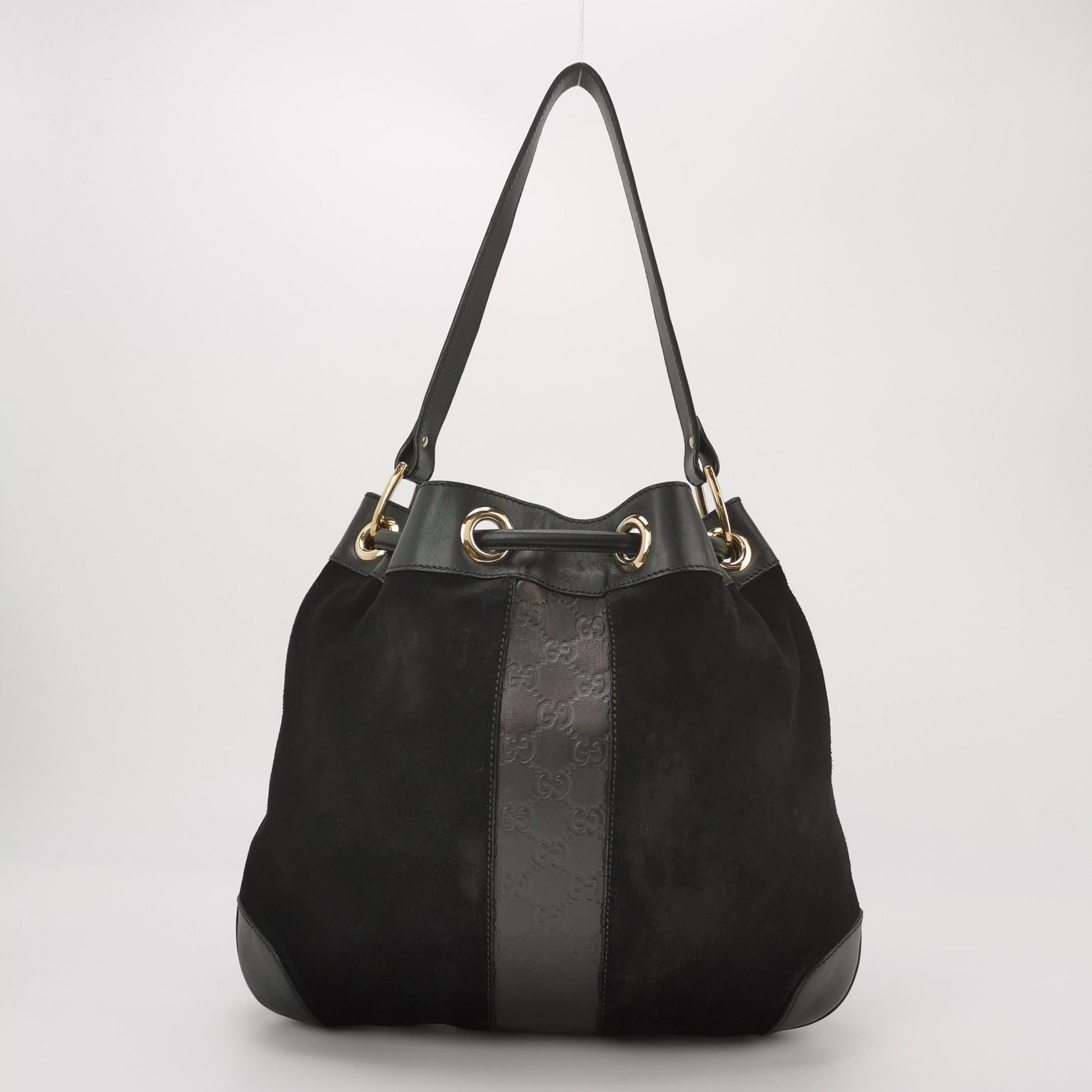 Gucci Suede GG Canvas Drawstring Shoulder Bag 250602781219245
