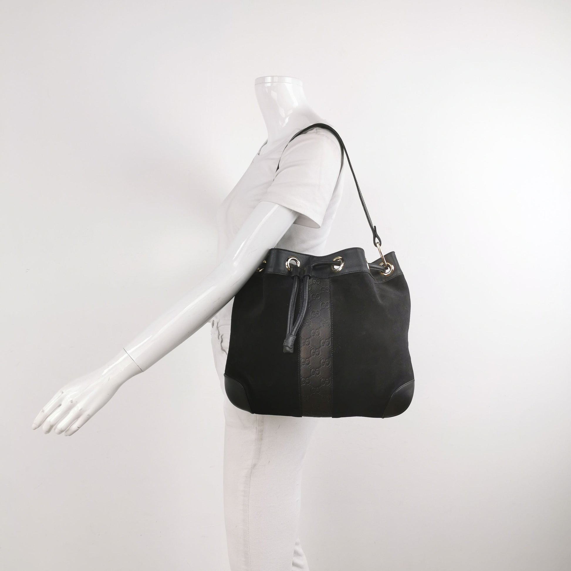 Gucci Suede GG Canvas Drawstring Shoulder Bag 250602781219245