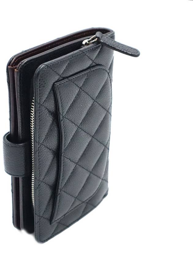 Chanel A48667 Black Caviar Silver CC Logo 2 tier Medium Wallet 18th