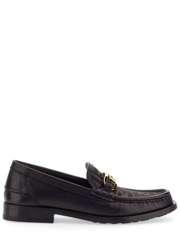 Fendi FF O Rock Fabric Leather Loafers Black Brown