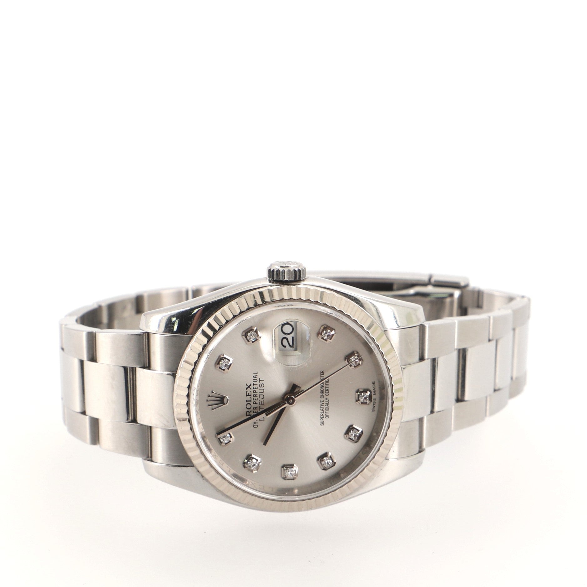 Rolex Oyster Perpetual Datejust Automatic Watch Stainless Steel and White Gold with Diamond Markers 36