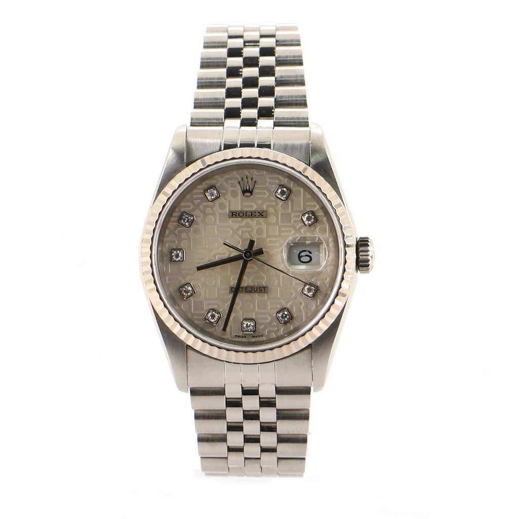 Rolex Oyster Perpetual Datejust Automatic Watch Stainless Steel and White Gold with Diamond Markers 36