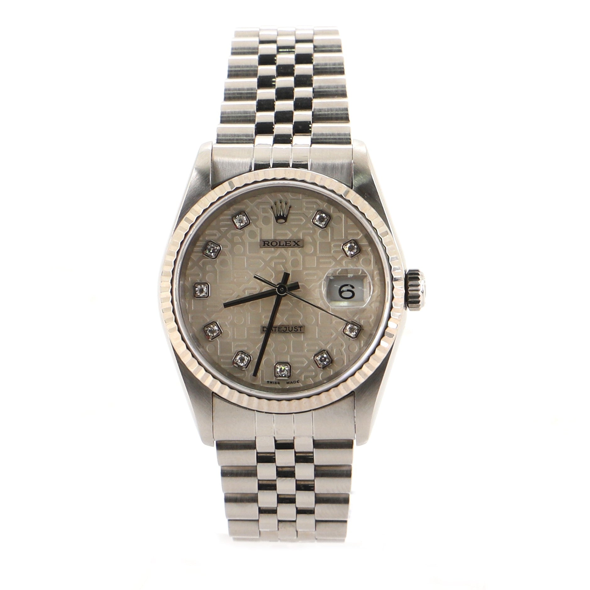 Rolex Oyster Perpetual Datejust Automatic Watch Stainless Steel and White Gold with Diamond Markers 36