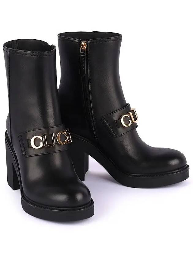 Gucci Logo Buckle Leather Middle Boots Black