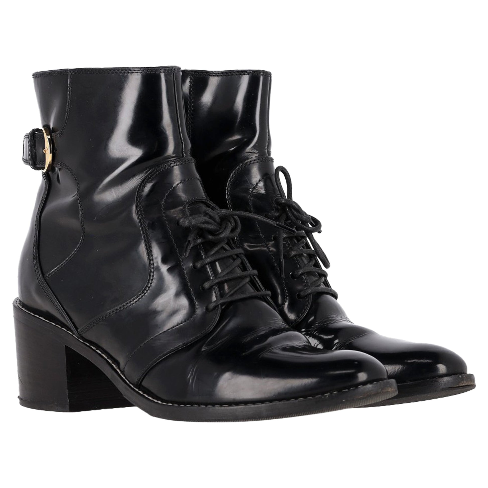 Louis Vuitton Lace-Up Heeled Boots in Black Patent Leather