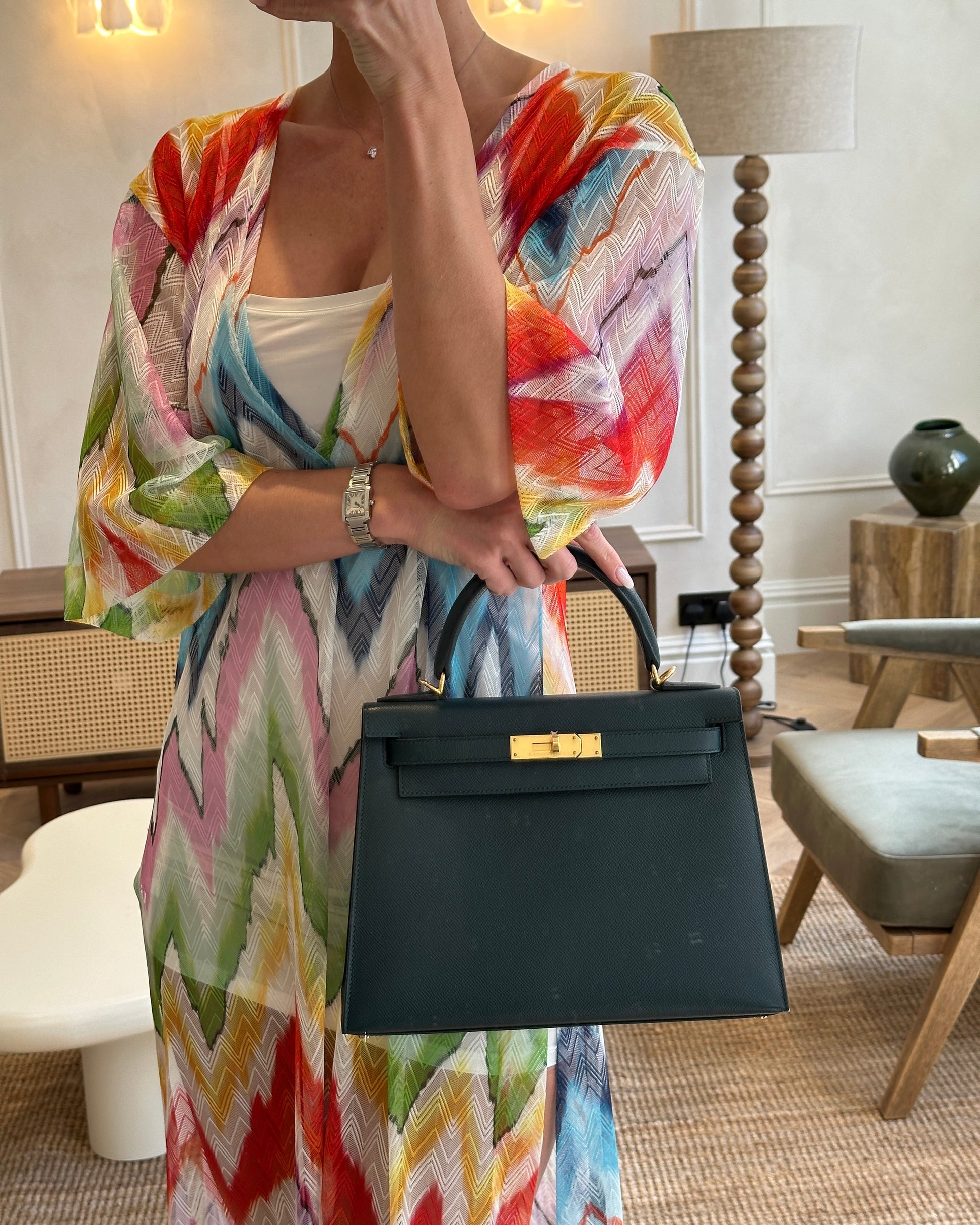 Hermes Kelly 28cm Bag in Vert Cypress Epsom Leather with Gold Hardware