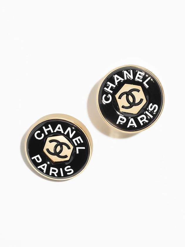 Logo Button Stud Earrings Gold Black