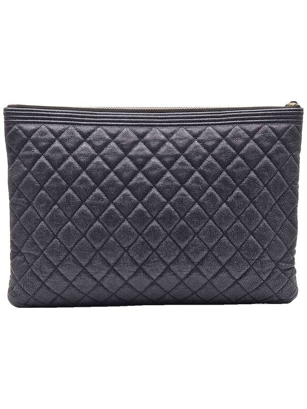 Chanel A84407 Black Caviar Champagne Gold Metal Boy Large Clutch Unit 29