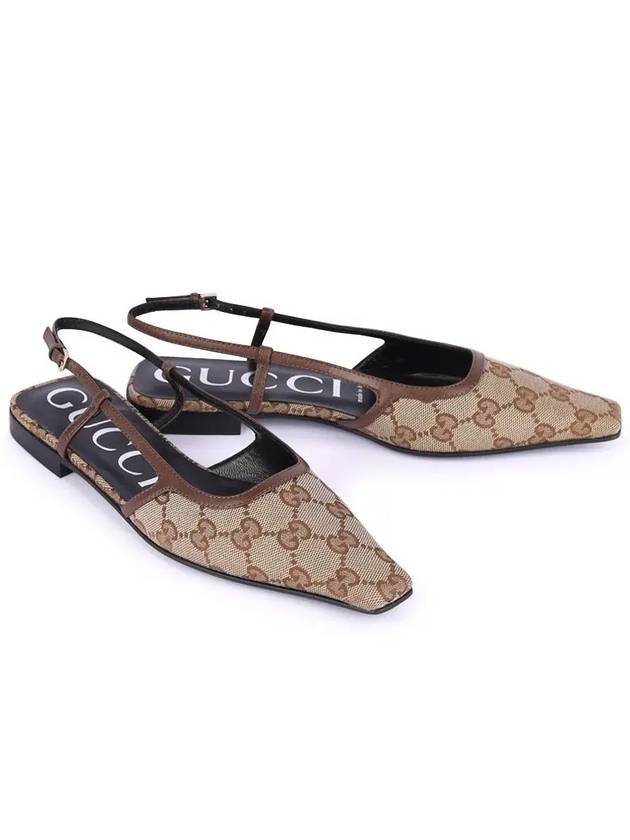 Gucci GG Supreme Slingback Flat Shoes Beige