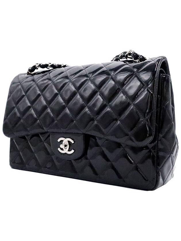 Chanel A58600 Black Patent Silver Classic Jumbo Chain Shoulder Bag 18th