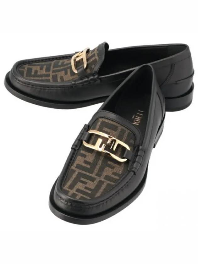 Fendi FF O Rock Fabric Leather Loafers Black Brown