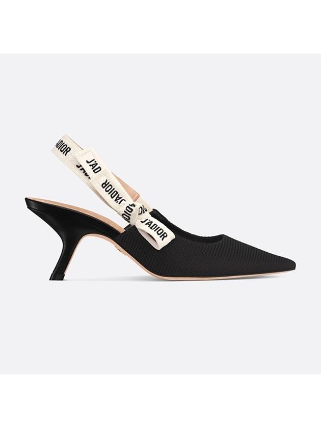 Christian Dior J'adior Embroidered Ribbon Fabric Slingback Heels Black