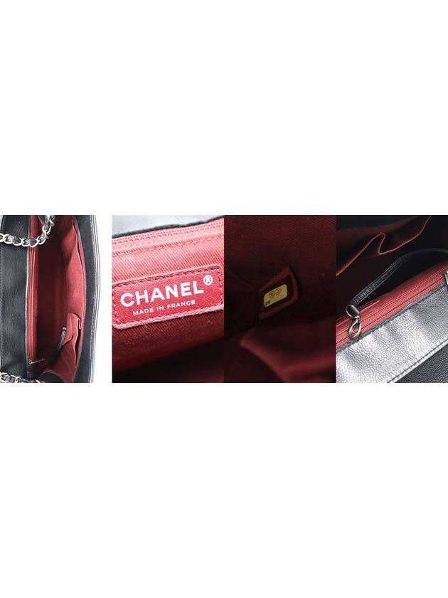 Chanel A90394 Black Calfskin Quilted Silver Satchel Chain Tote 2WAY 20s