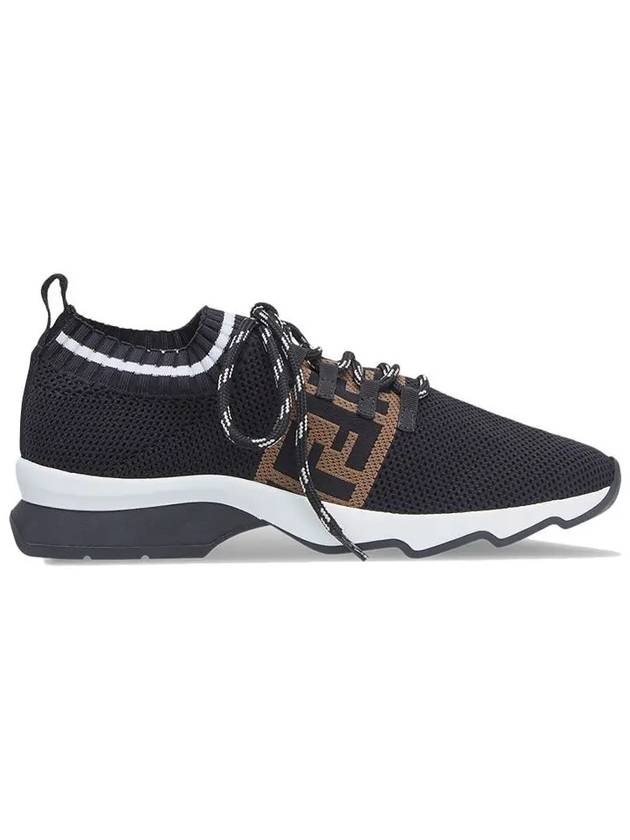 Fendi FF Logo Striped Knit Low Top Sneakers Black