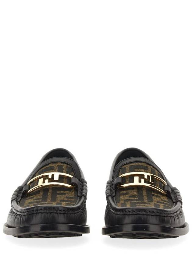 Fendi FF O Rock Fabric Leather Loafers Black Brown