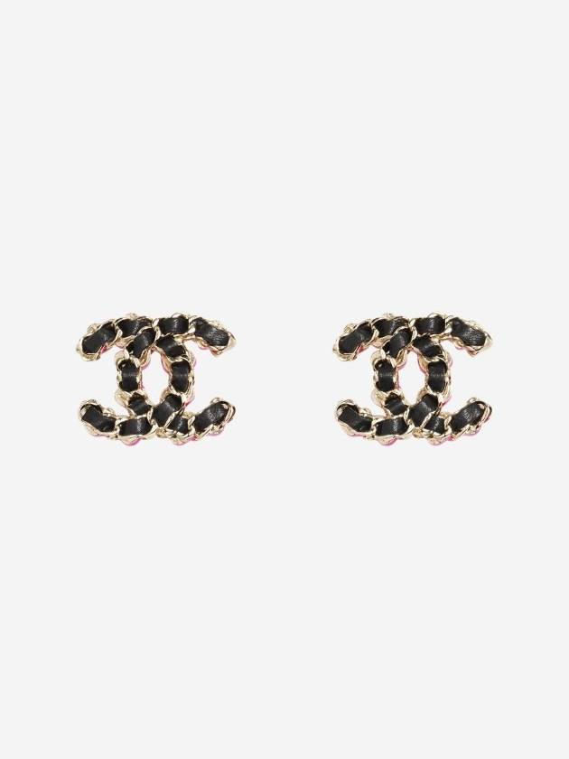 Stud Metal Calfskin Earrings Gold Black