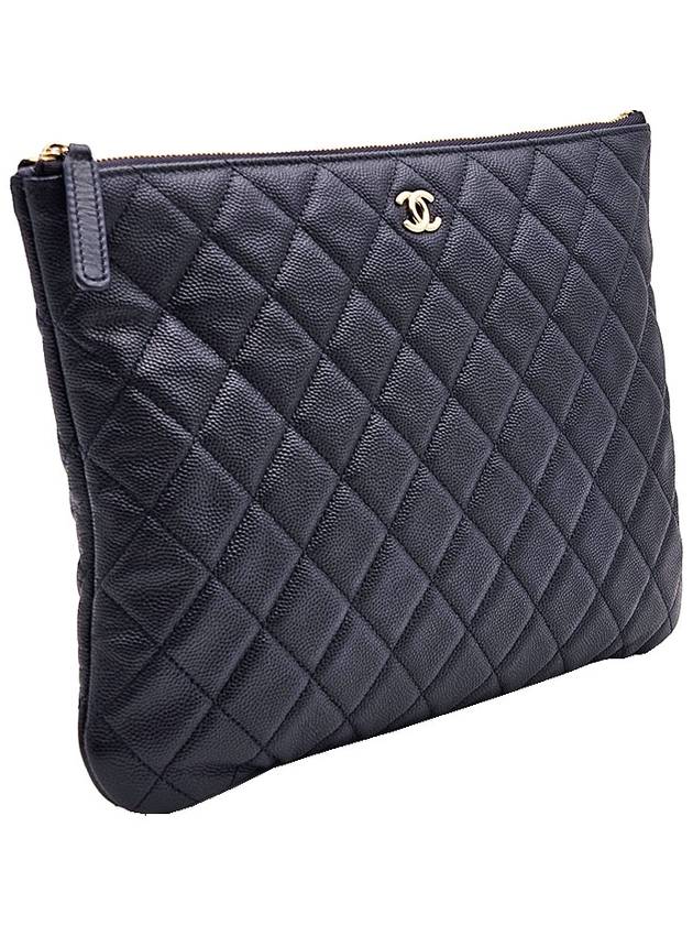 Chanel A82545 Navy Caviar Gold Classic New Medium Clutch